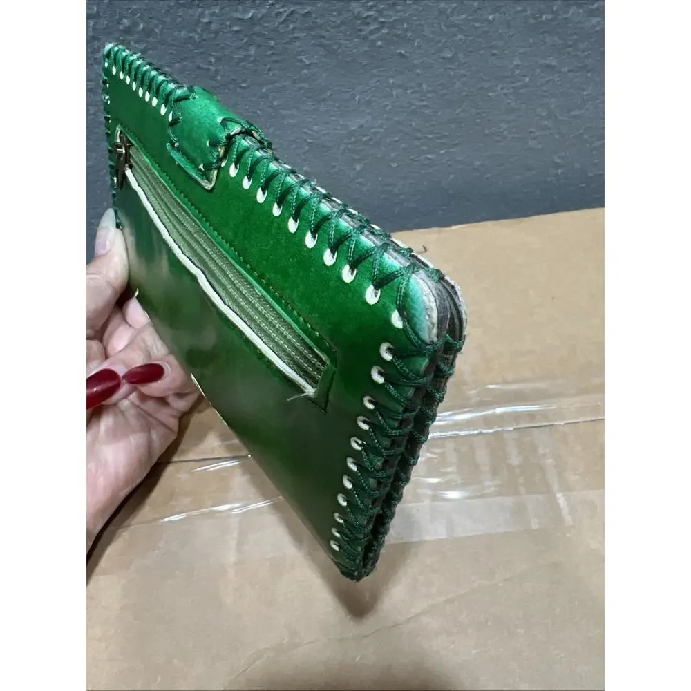 Vintage Boho-Chic & Western Tooled Aesthetic Floral Green Wallet